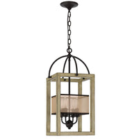Acia 12 Inch Chandelier, Distressed Brown Organza Shade, Wood, Metal -BM324005