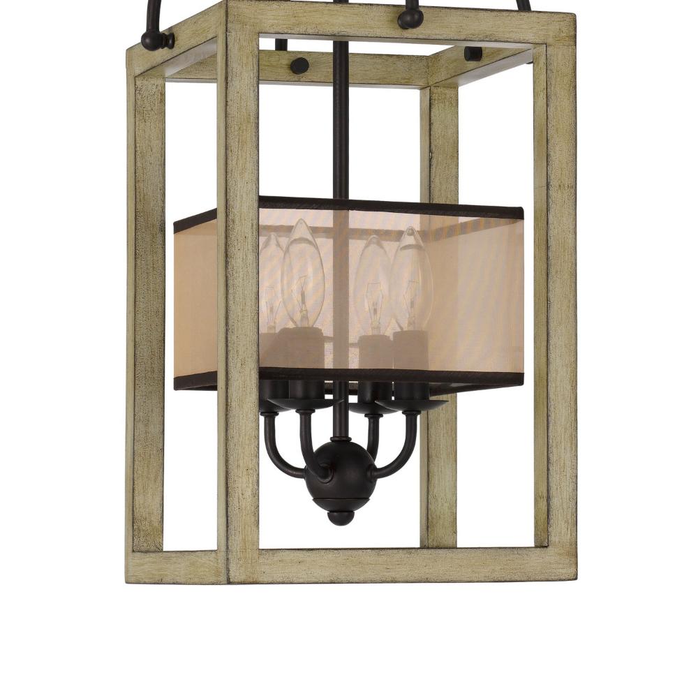 Acia 12 Inch Chandelier, Distressed Brown Organza Shade, Wood, Metal -BM324005