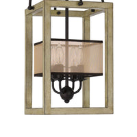 Acia 12 Inch Chandelier, Distressed Brown Organza Shade, Wood, Metal -BM324005