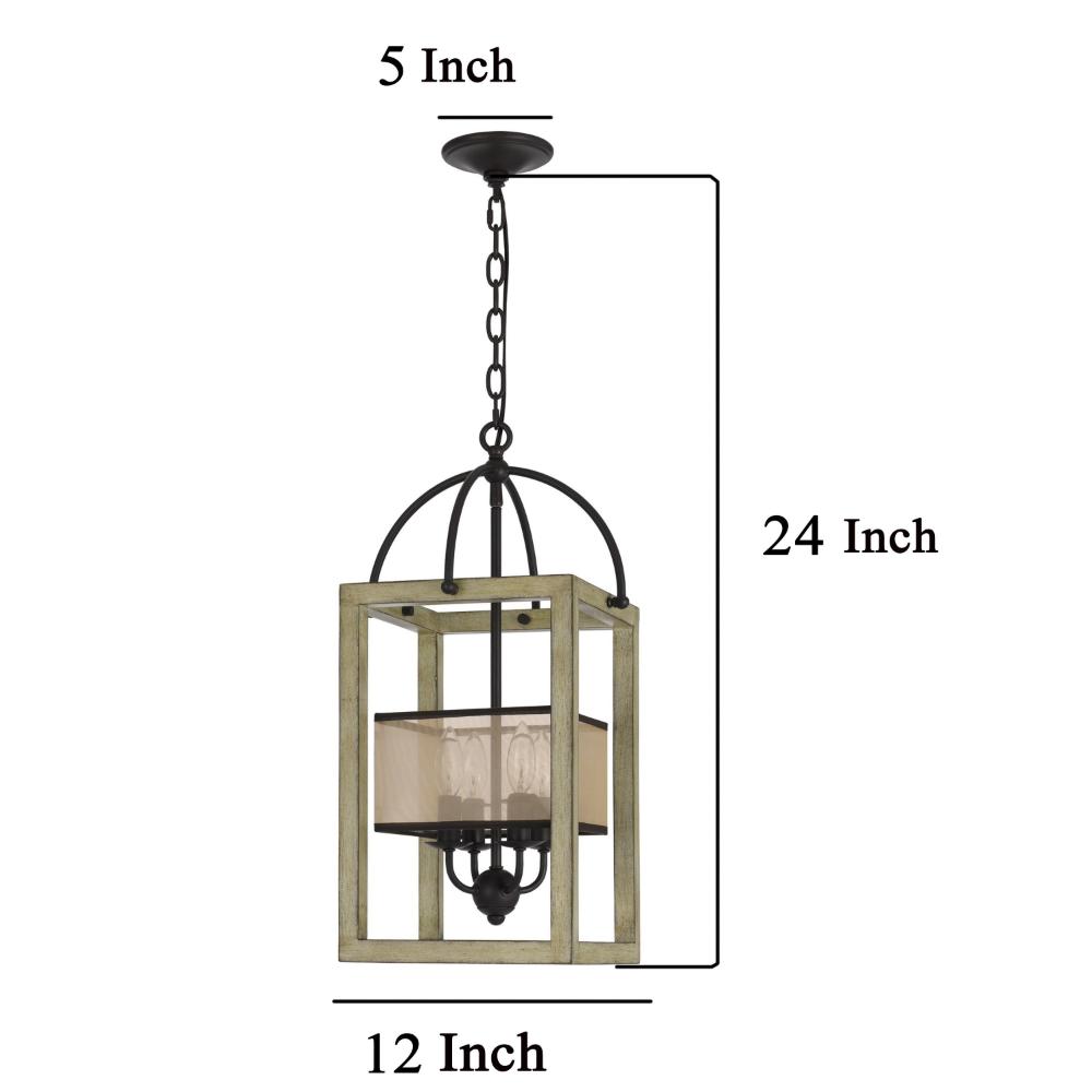 Acia 12 Inch Chandelier, Distressed Brown Organza Shade, Wood, Metal -BM324005