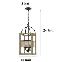 Acia 12 Inch Chandelier, Distressed Brown Organza Shade, Wood, Metal -BM324005