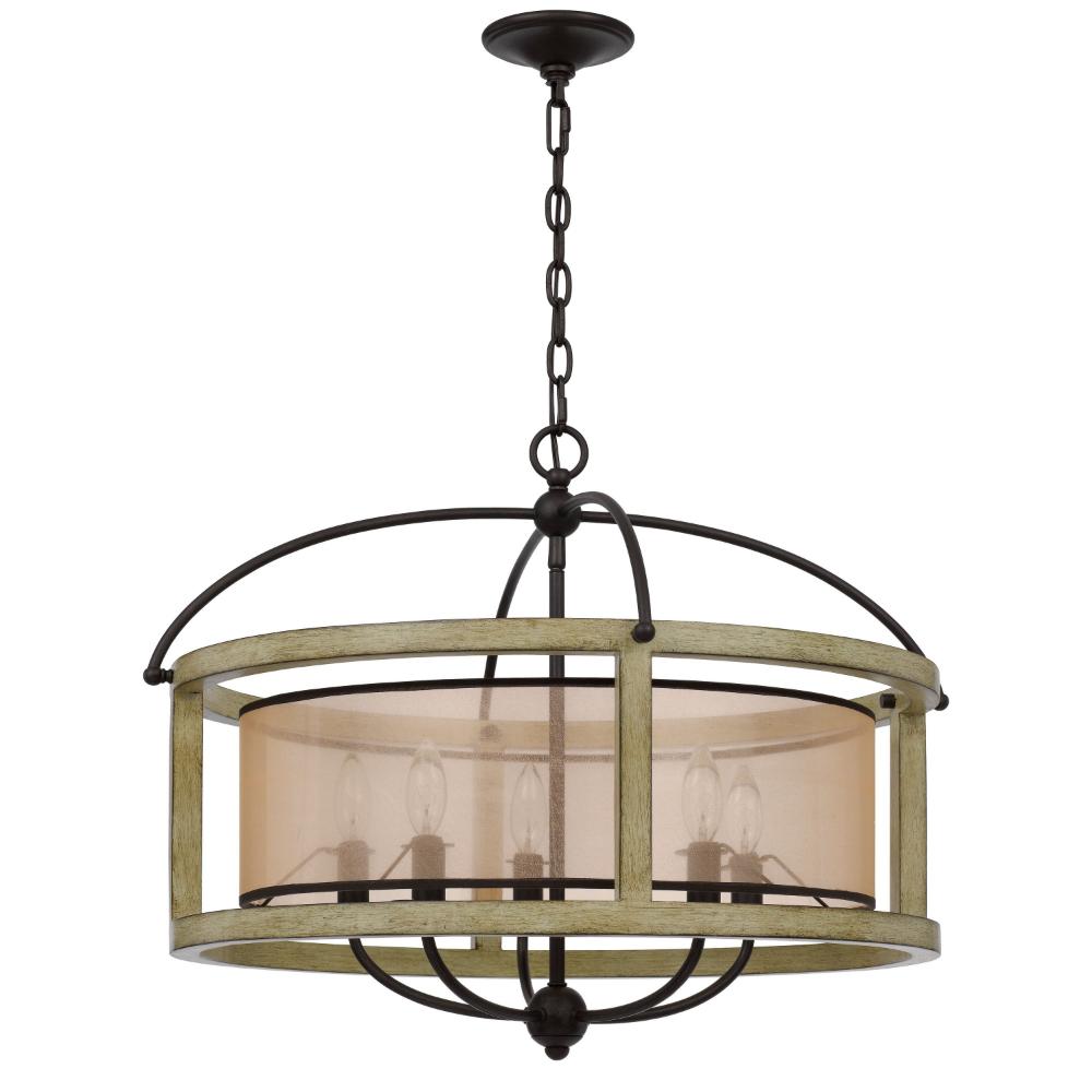 Acia 26 Inch Chandelier, Classic Round Organza Shade Wood, Metal  -BM324007