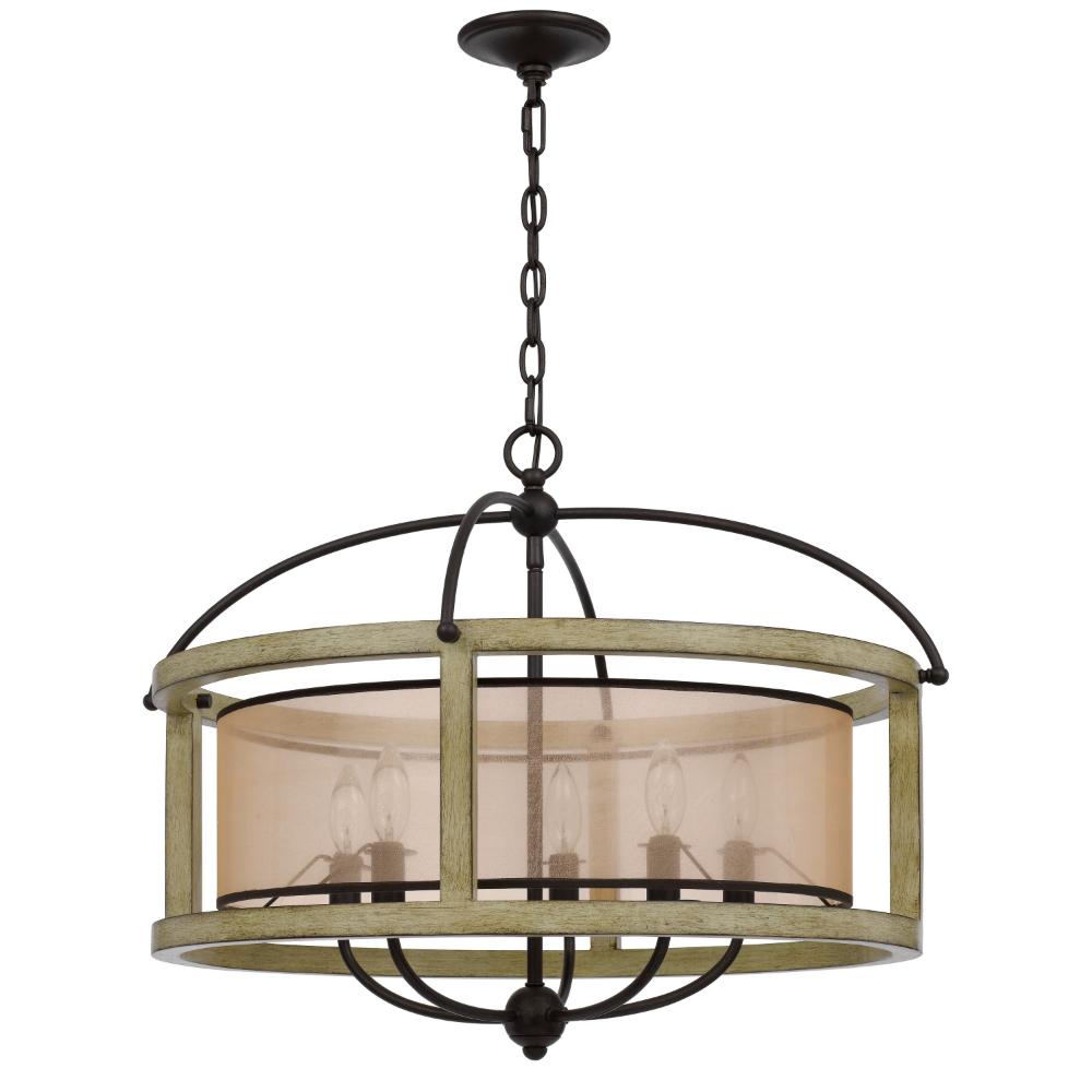 Acia 26 Inch Chandelier, Classic Round Organza Shade Wood, Metal
