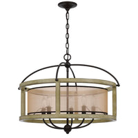 Acia 26 Inch Chandelier, Classic Round Organza Shade Wood, Metal