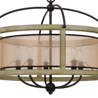 Acia 26 Inch Chandelier, Classic Round Organza Shade Wood, Metal  -BM324007