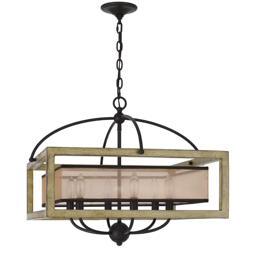 Acia 24 Inch Chandelier, Square Organza Shade, Wood, Metal  -BM324008
