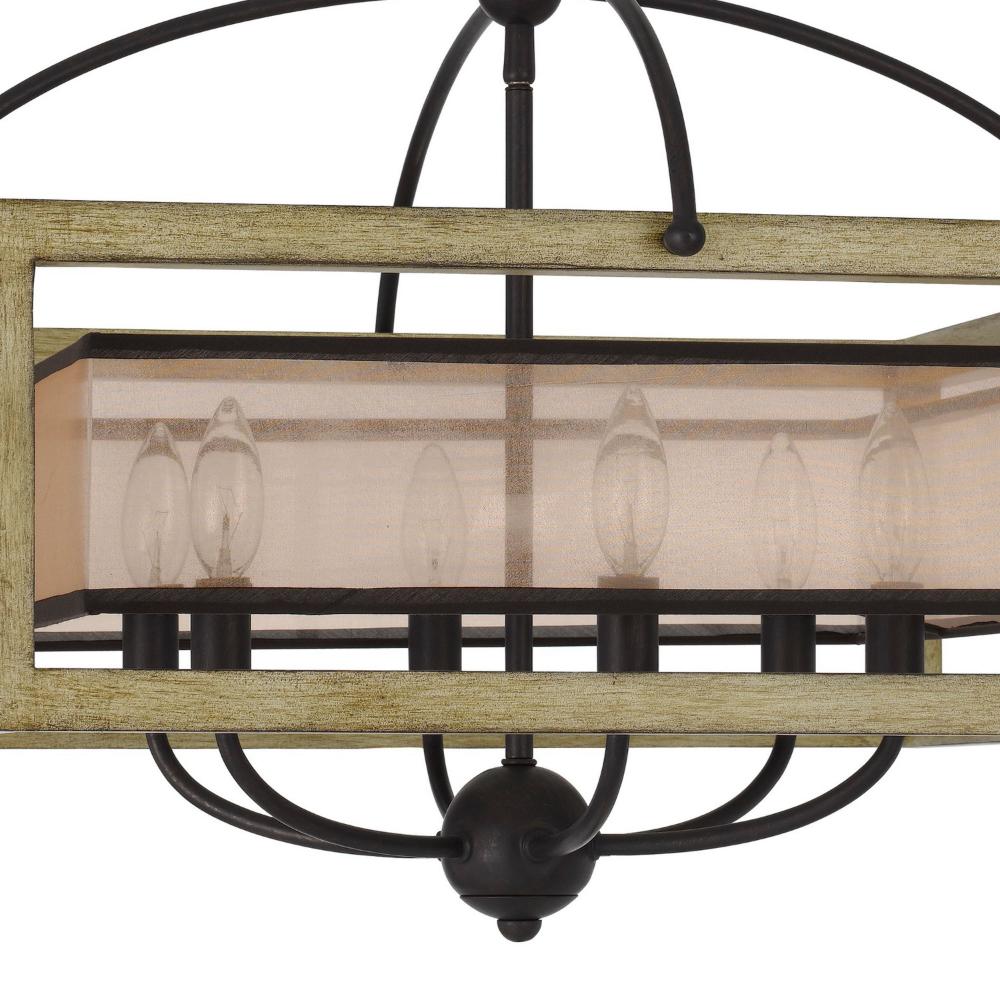 Acia 24 Inch Chandelier, Square Organza Shade, Wood, Metal  -BM324008
