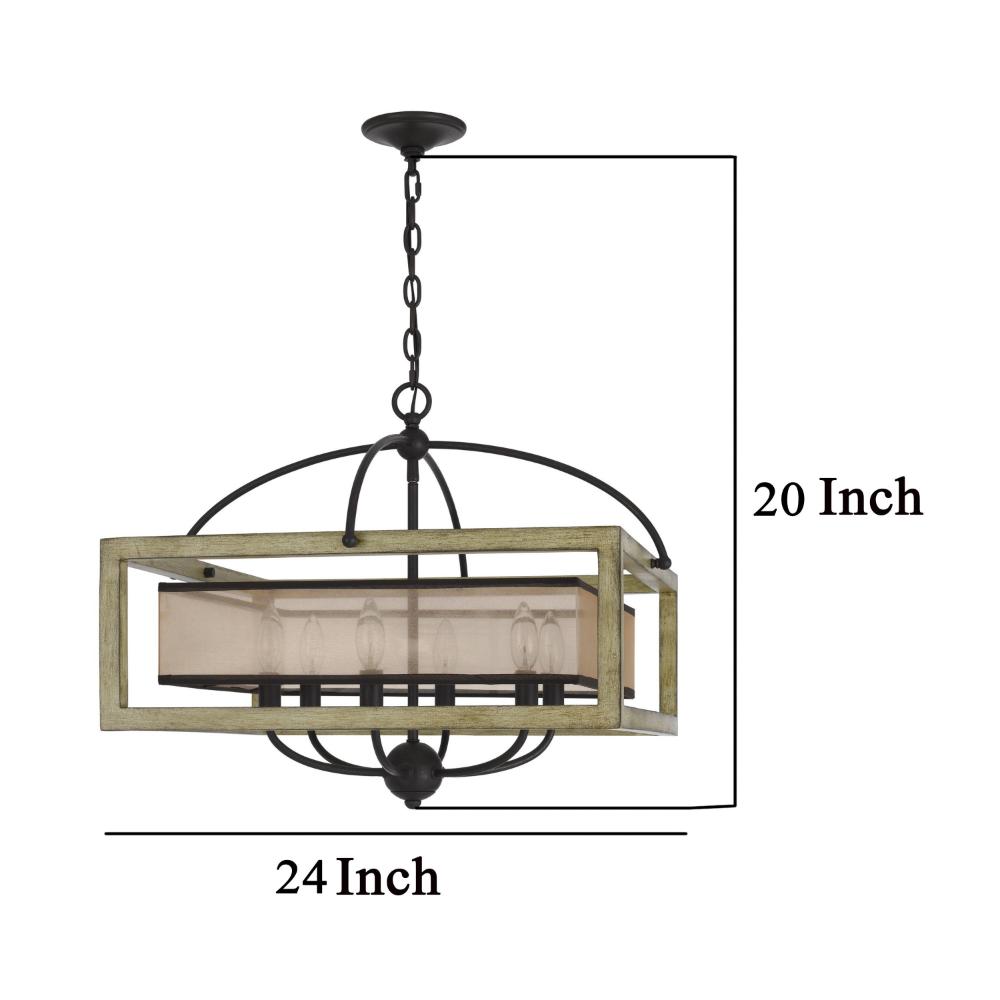 Acia 24 Inch Chandelier, Square Organza Shade, Wood, Metal  -BM324008