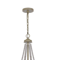 Maci 28 Inch Chandelier, White Beaded Candelabra Design, Brown Wood -BM324009