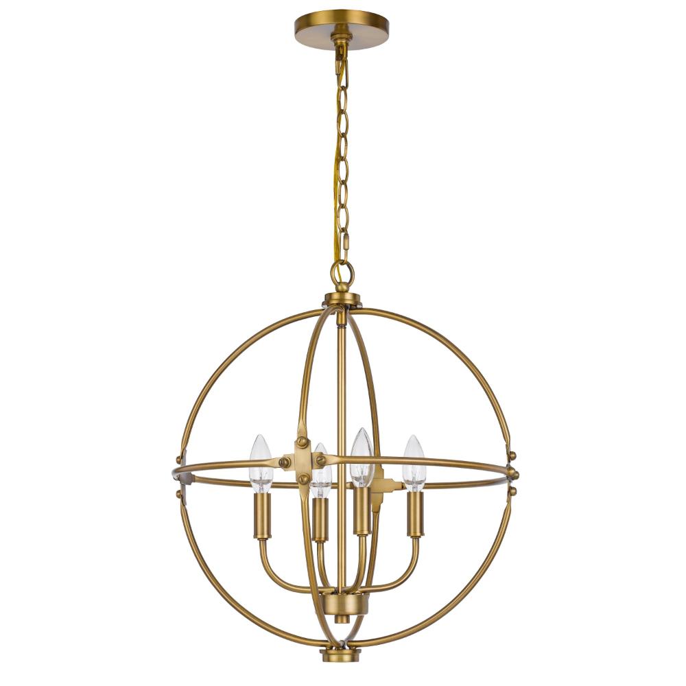 Shefy 18 Inch Chandelier, Locked Ring Candelabra Design, Brass Metal -BM324011