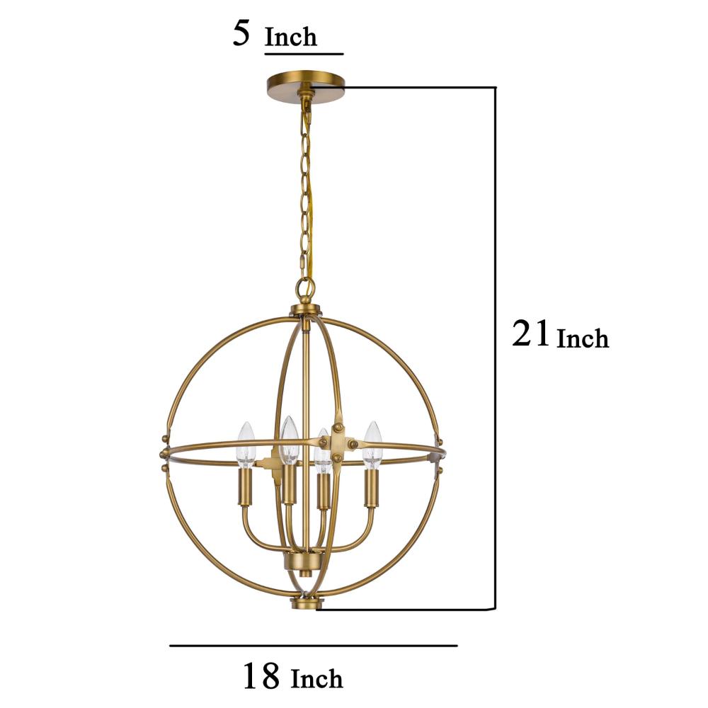 Shefy 18 Inch Chandelier, Locked Ring Candelabra Design, Brass Metal -BM324011