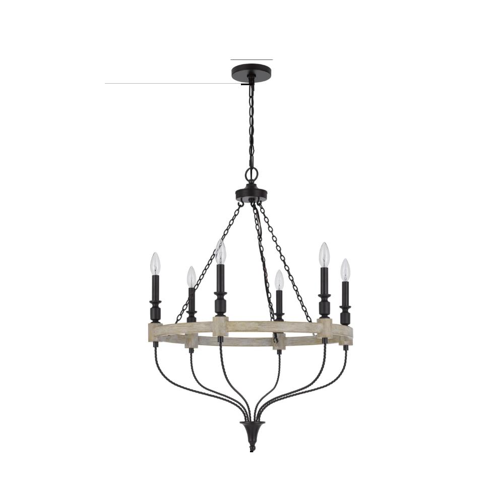 Omy 26 Inch Chandelier, Distressed Wood Wheel Candelabra Design, Black -BM324012