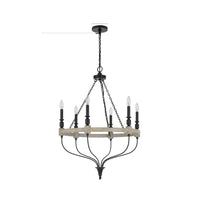 Omy 26 Inch Chandelier, Distressed Wood Wheel Candelabra Design, Black -BM324012