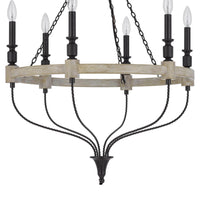 Omy 26 Inch Chandelier, Distressed Wood Wheel Candelabra Design, Black -BM324012