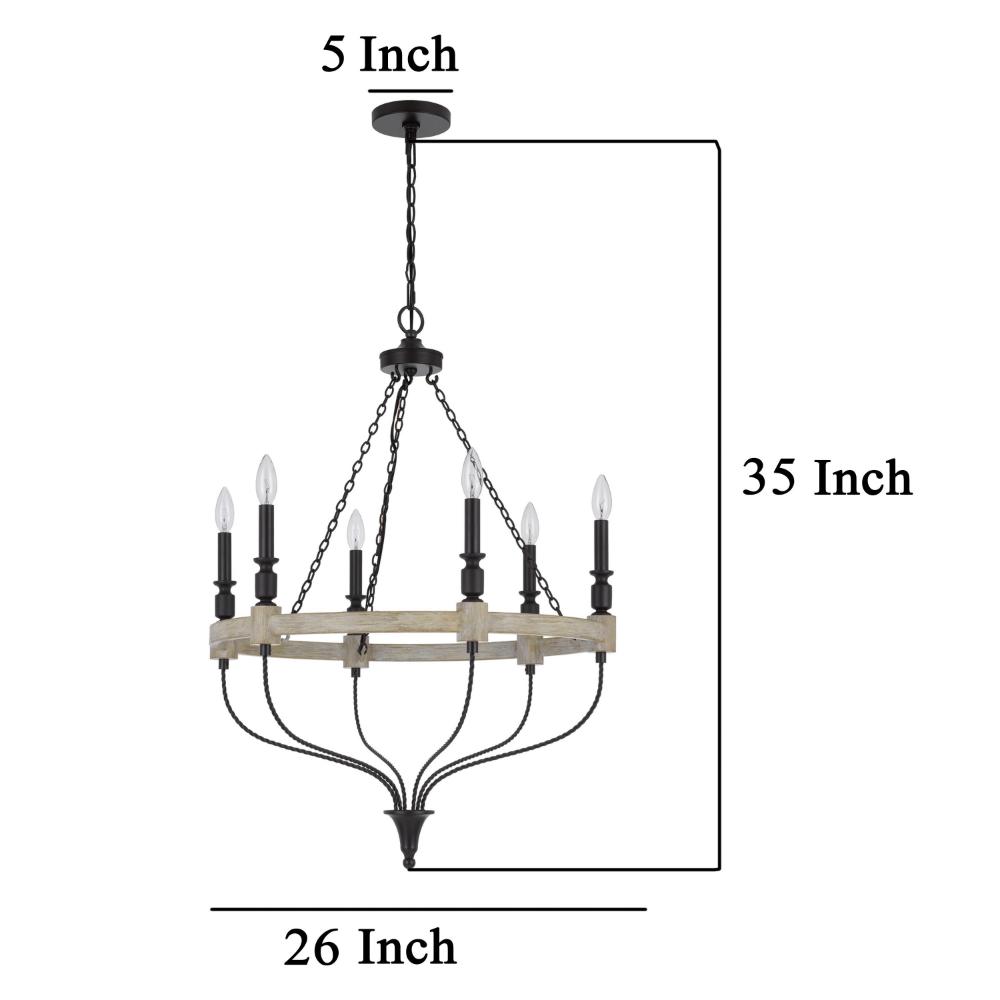 Omy 26 Inch Chandelier, Distressed Wood Wheel Candelabra Design, Black -BM324012
