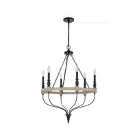 Omy 26 Inch Chandelier, Distressed Wood Wheel Candelabra Design, Black