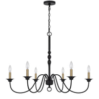 Rino 36 Inch Chandelier, Brass Candelabra Sleeve Accents, Black Metal -BM324013