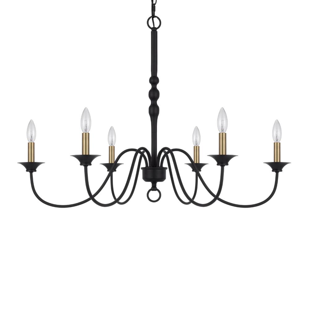 Rino 36 Inch Chandelier, Brass Candelabra Sleeve Accents, Black Metal -BM324013