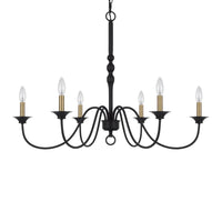 Rino 36 Inch Chandelier, Brass Candelabra Sleeve Accents, Black Metal -BM324013