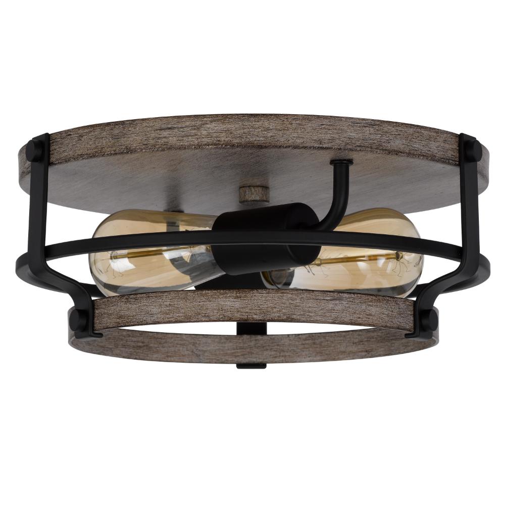 Weny 13 Inch Flush Mount Ceiling Light Fixture, Brown and Black Round -BM324014