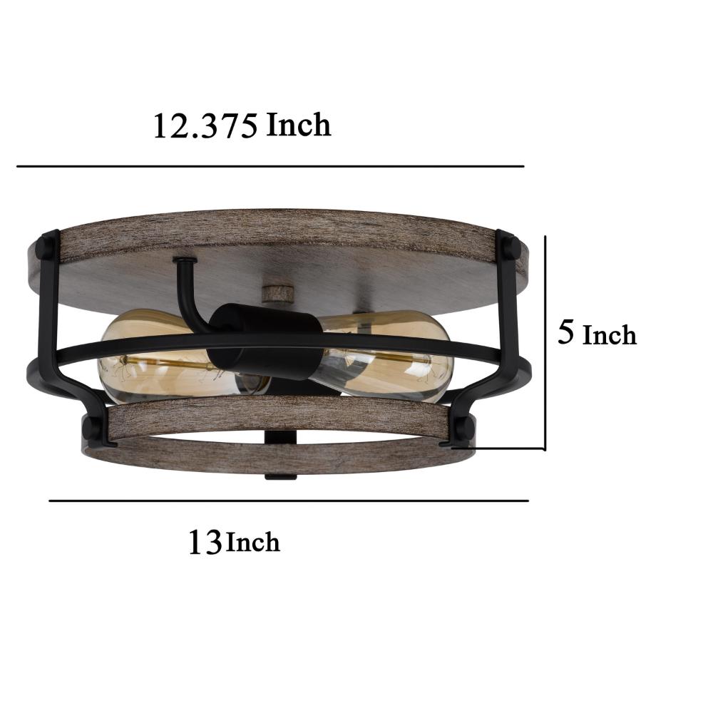 Weny 13 Inch Flush Mount Ceiling Light Fixture, Brown and Black Round -BM324014