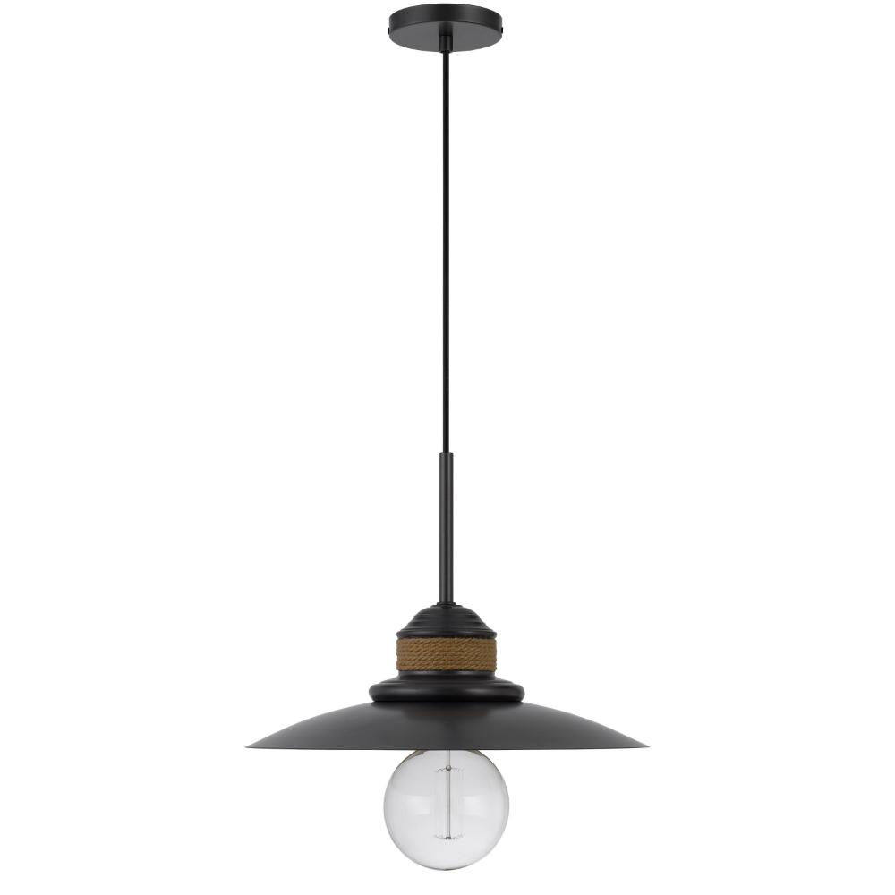 Oly 16 Inch Pendant Light w Burlap Rope Design, Dark Gray -BM324019