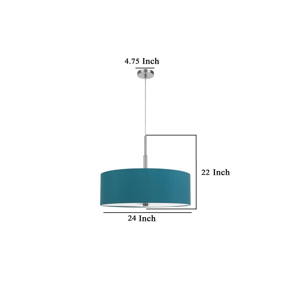 Sia Pendant Light Fixture w Blue Hardback Drum Shade, 24 Inch Chrome -BM324024