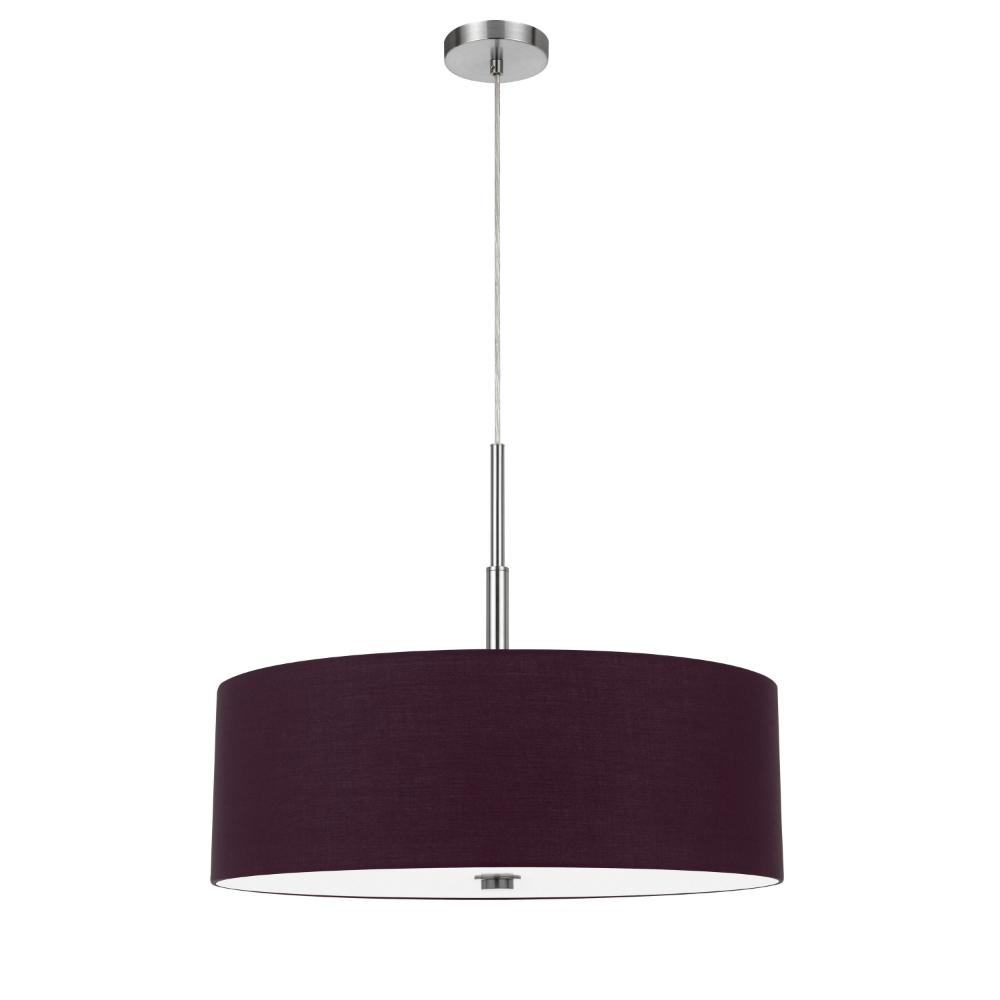 Sia Pendant Light Fixture w Plum Hardback Drum Shade, 24 Inch Chrome -BM324025