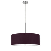 Sia Pendant Light Fixture w Plum Hardback Drum Shade, 24 Inch Chrome -BM324025