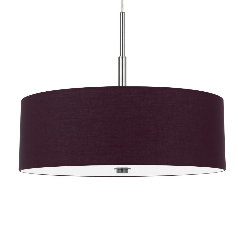 Sia Pendant Light Fixture w Plum Hardback Drum Shade, 24 Inch Chrome -BM324025