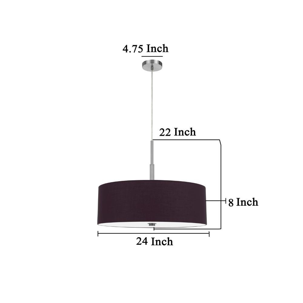 Sia Pendant Light Fixture w Plum Hardback Drum Shade, 24 Inch Chrome -BM324025