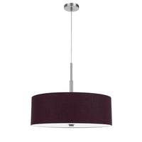 Sia Pendant Light Fixture w Plum Hardback Drum Shade, 24 Inch Chrome