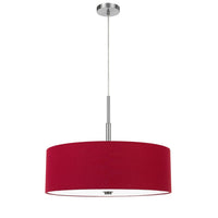 Sia Pendant Light Fixture w Red Hardback Drum Shade, 24 Inch Chrome -BM324026