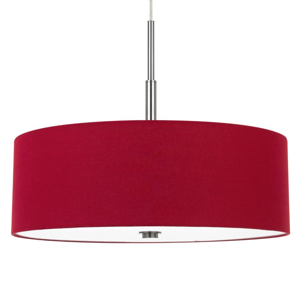 Sia Pendant Light Fixture w Red Hardback Drum Shade, 24 Inch Chrome -BM324026