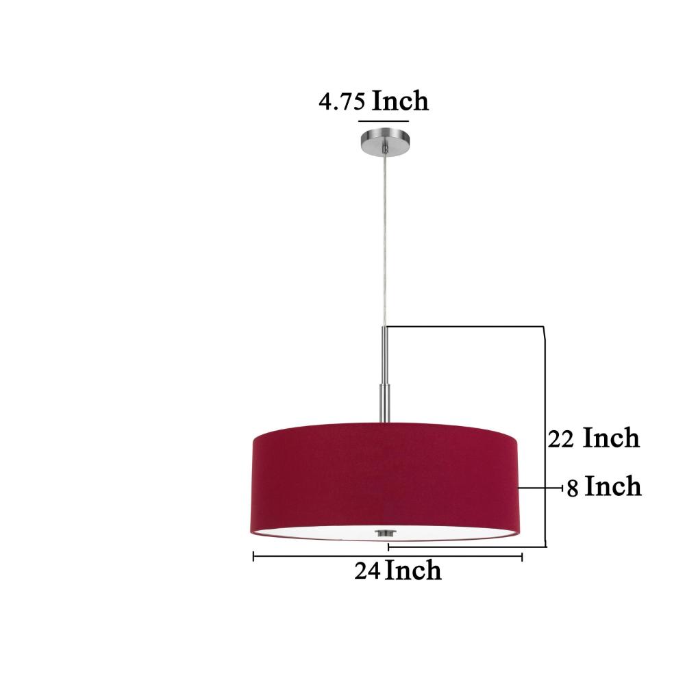 Sia Pendant Light Fixture w Red Hardback Drum Shade, 24 Inch Chrome -BM324026