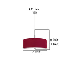 Sia Pendant Light Fixture w Red Hardback Drum Shade, 24 Inch Chrome -BM324026