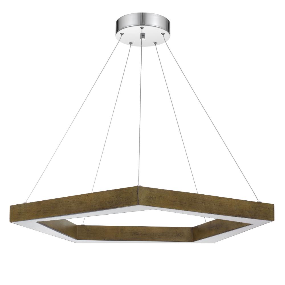 Zemy Pendant Light Fixture w LED Lights, Angled Wood, 30 Inch Brown -BM324027