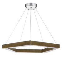 Zemy Pendant Light Fixture w LED Lights, Angled Wood, 30 Inch Brown -BM324027