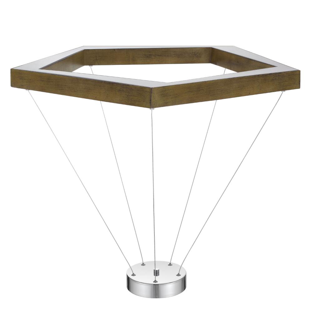 Zemy Pendant Light Fixture w LED Lights, Angled Wood, 30 Inch Brown -BM324027