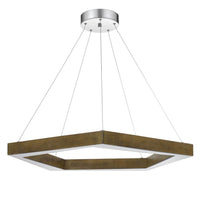 Zemy Pendant Light Fixture w LED Lights, Angled Wood, 30 Inch Brown