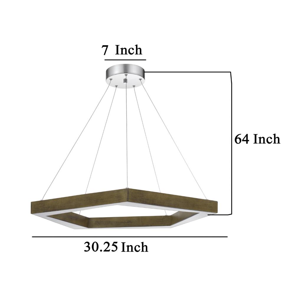 Zemy Pendant Light Fixture w LED Lights, Angled Wood, 30 Inch Brown -BM324027