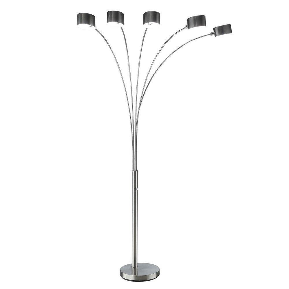 5 Arm Arched Floor Lamp, 84 Inch Chrome Metal Sleek Stem, Round Base -BM324185