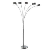 5 Arm Arched Floor Lamp, 84 Inch Chrome Metal Sleek Stem, Round Base -BM324185