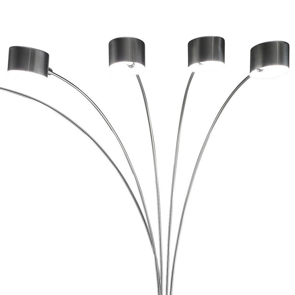 5 Arm Arched Floor Lamp, 84 Inch Chrome Metal Sleek Stem, Round Base -BM324185