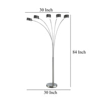 5 Arm Arched Floor Lamp, 84 Inch Chrome Metal Sleek Stem, Round Base -BM324185