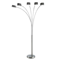 5 Arm Arched Floor Lamp, 84 Inch Chrome Metal Sleek Stem, Round Base