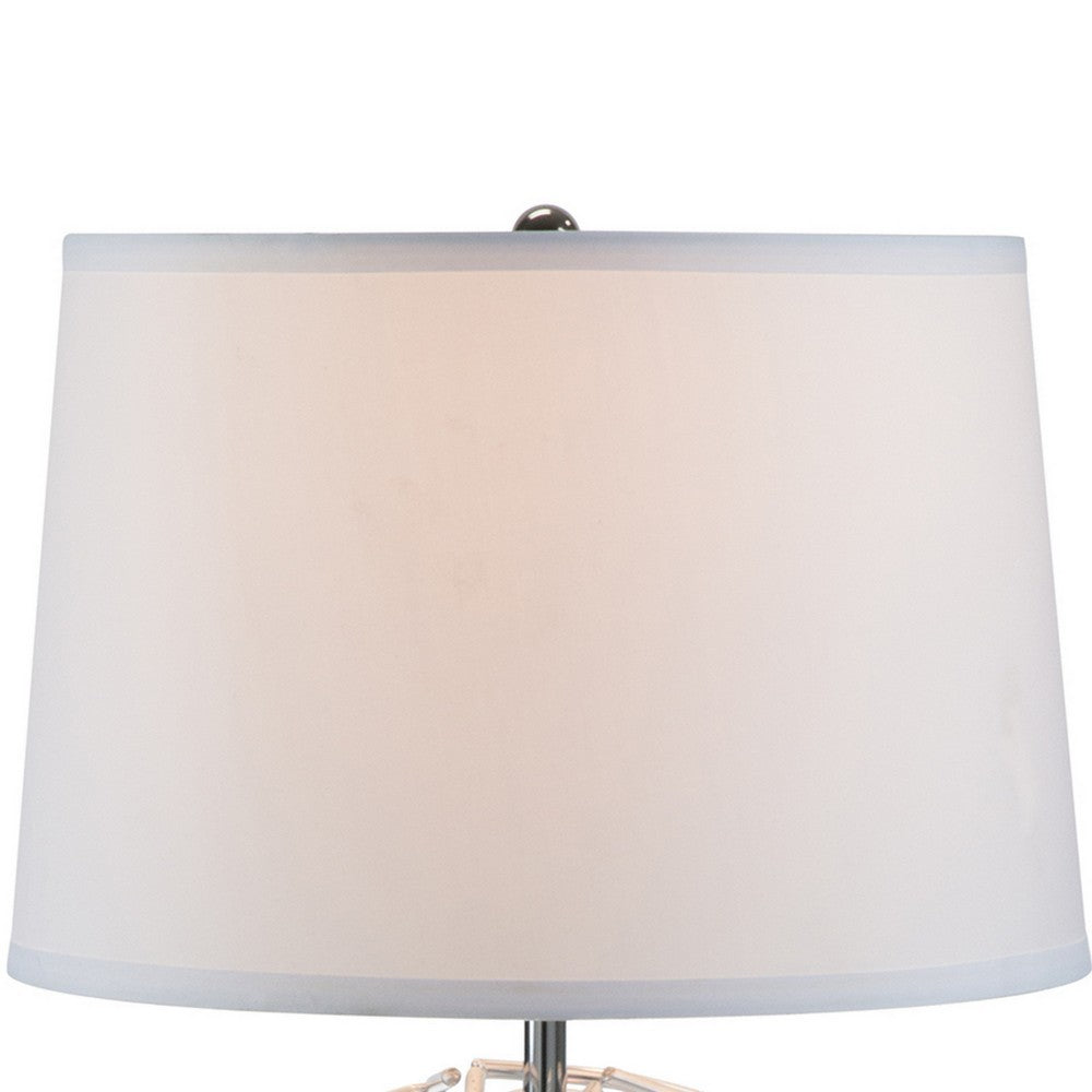 24 Inch Table Lamp, Silver Hollow Geometric Globe Base, Empire Shade -BM324187