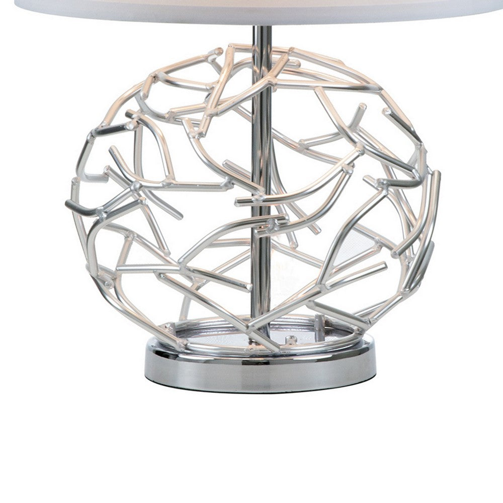 24 Inch Table Lamp, Silver Hollow Geometric Globe Base, Empire Shade -BM324187