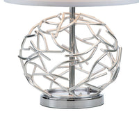 24 Inch Table Lamp, Silver Hollow Geometric Globe Base, Empire Shade -BM324187