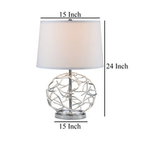 24 Inch Table Lamp, Silver Hollow Geometric Globe Base, Empire Shade -BM324187
